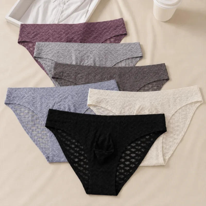 Panties Mesh Thin Men's Underwear Transparent Low Waist Ice Silk Underpants Bubble U Convex Pouch Men Triangle Briefs Male