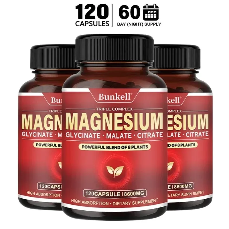 High Absorption Magnesium Glycinate Malate Citrate 100% Chelated Non-GMO Vegetarian Gluten Free 8 600 Mg 120 Capsules