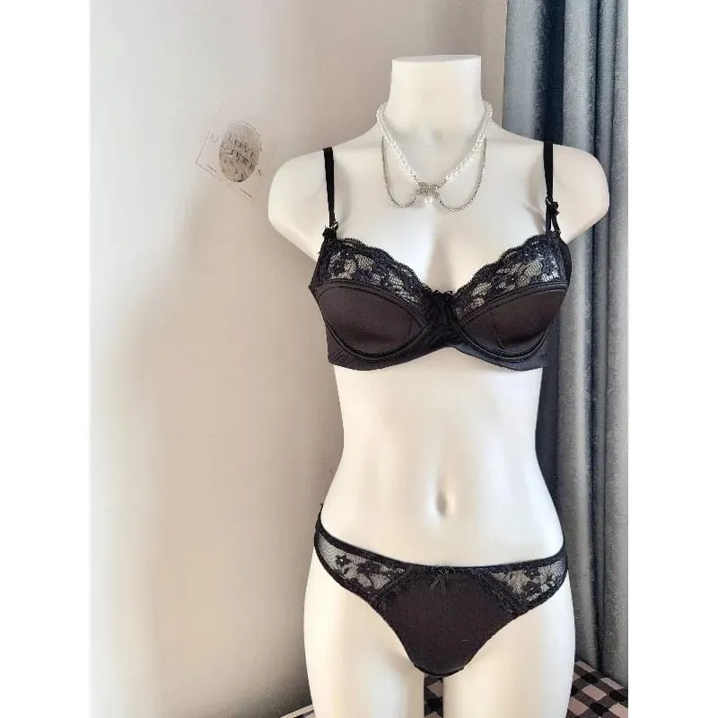Popular Red Lace Minimizer Bra Set Ladies Half Cup Ultra Thin Big Bust Soft Support Bridal Party Honeymoon Night Out 32-38 Suit — image 1