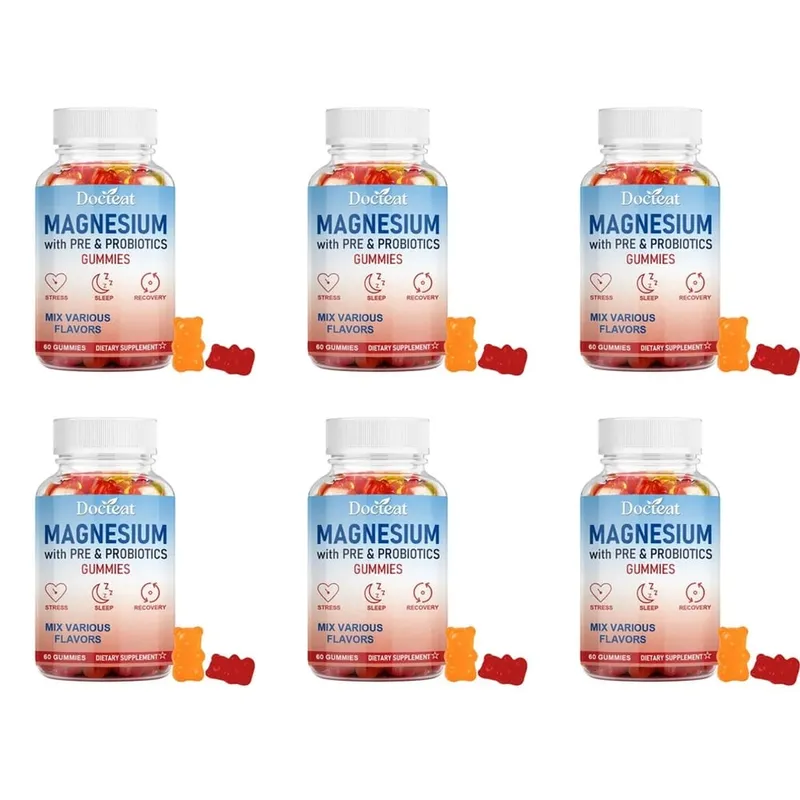 Docteat Magnesium Gummies with Pre & Probiotics for Stress Relief Supports Restful Sleep Relaxation and Recovery 60 Gummies