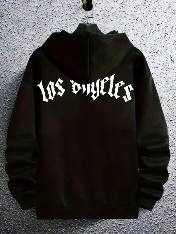 Fashionable men's autumn Gothic letter printed micro elastic comfortable hooded sweatshirt outdoor urban high street clothing