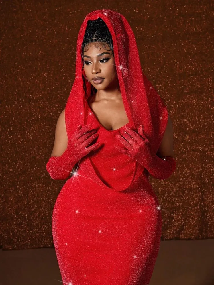 Plus Size Hat Sexy Waistband Hot Gold Fish Tail Swing Long Solid Colour Fishtail Slim Package Hip Dress Hooded