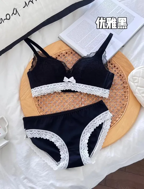 Japanese Anime Lace Bra Set Push Up Wireless Bralette Small Bust Seamless Sexy Triangle Cup Lingerie Set Spring Summer MOYISU — image 10