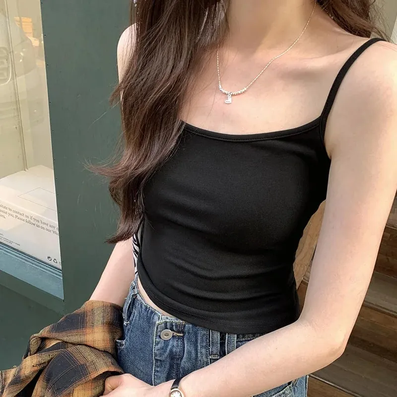 Women's Solid Color Straps Sleeveless Slim Camisole with Comfortable Chest Pad Daily Top Travel Inside Sport Cotton Vest — image 6