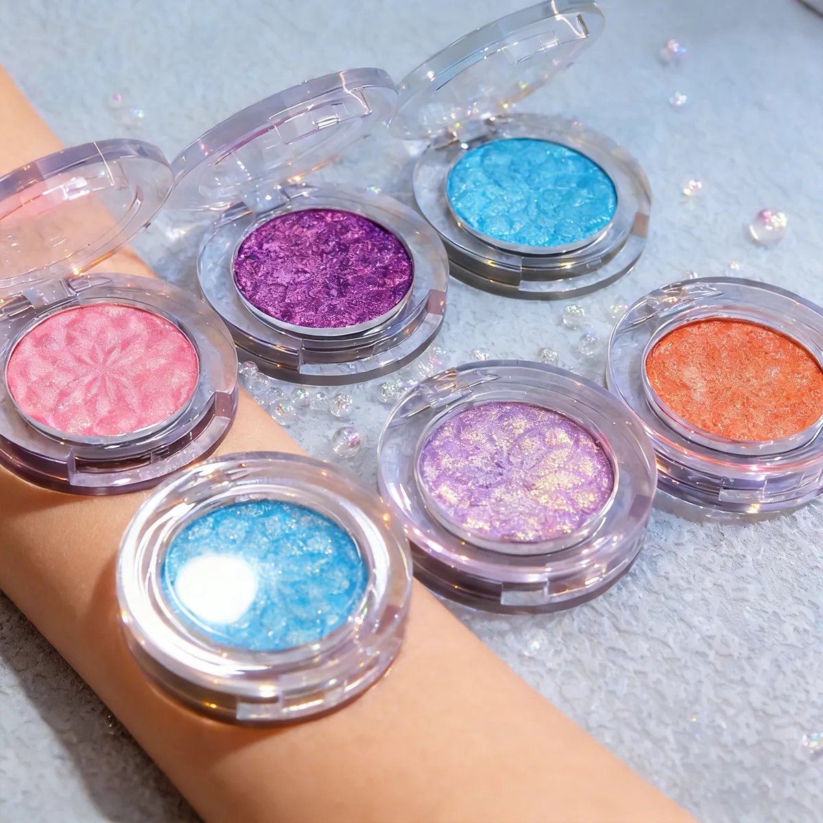 Palette de fard à paupières caméléon pour les yeux-ensemble de fard à paupières pressé Duochrome personnalisable finition nacrée infusée de paillettes Pri — image 5