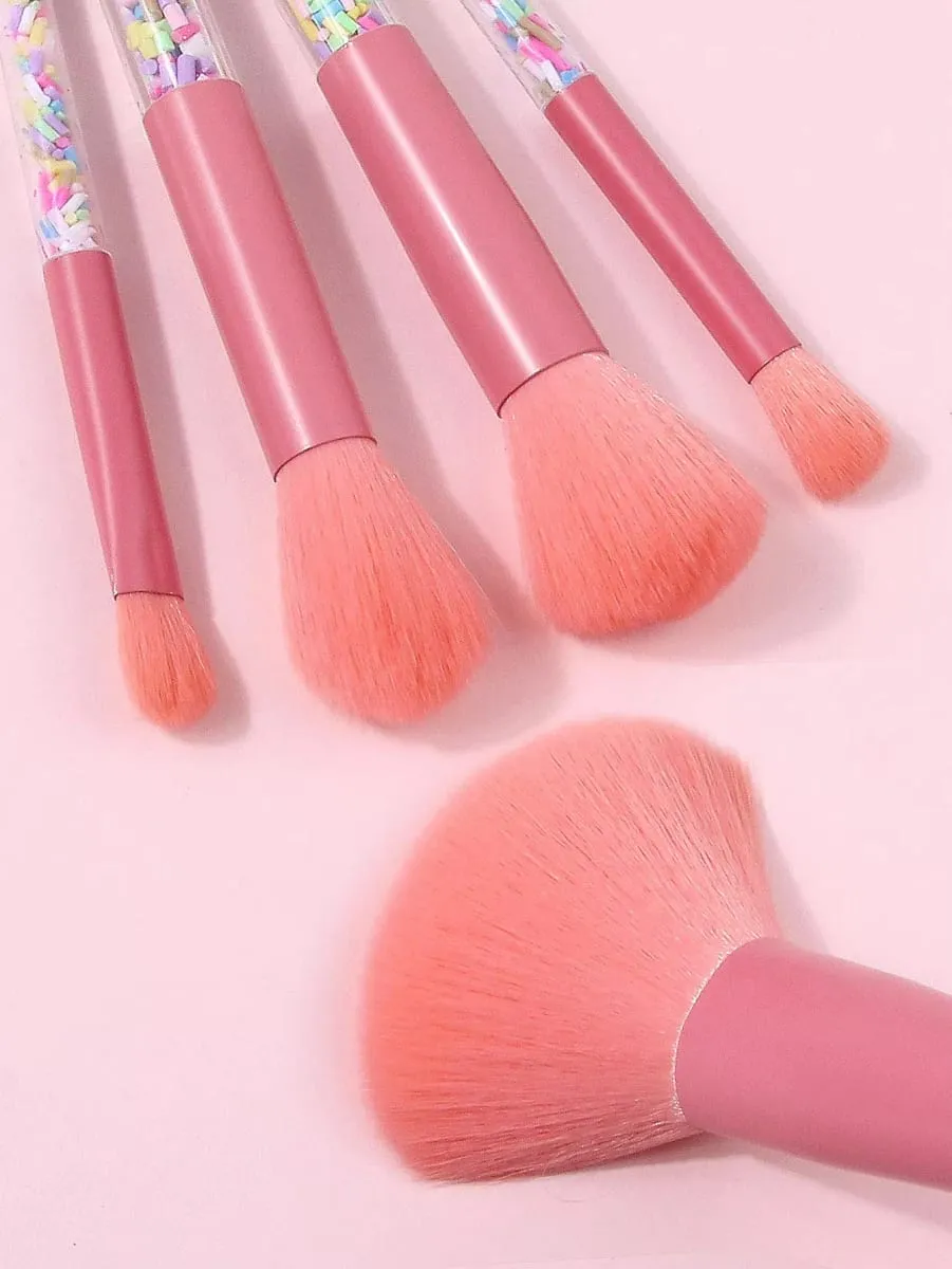 5 Buah Set Kuas Rias Merah Muda Kit Kuas Kosmetik Lembut untuk Riasan Mata Wajah Alat Rias Kecantikan Harian Pemula