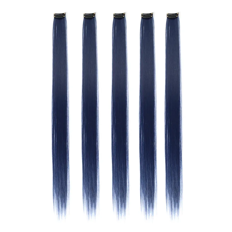5pcs/set Colorful Clip In Synthetic Hair Extension Rainbow Long Straight Hairpieces For Women Girl Kids Y2K Style Daily Party