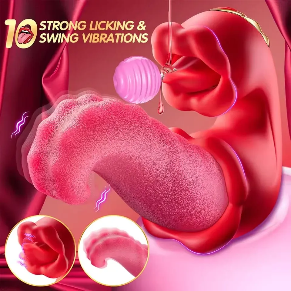 Rose Licking Realistic Tongue Vibrator G-spot Nipple Vagina Stimulator Clitoral Massager Thrusting Dildo Adult Sex Toy 18+