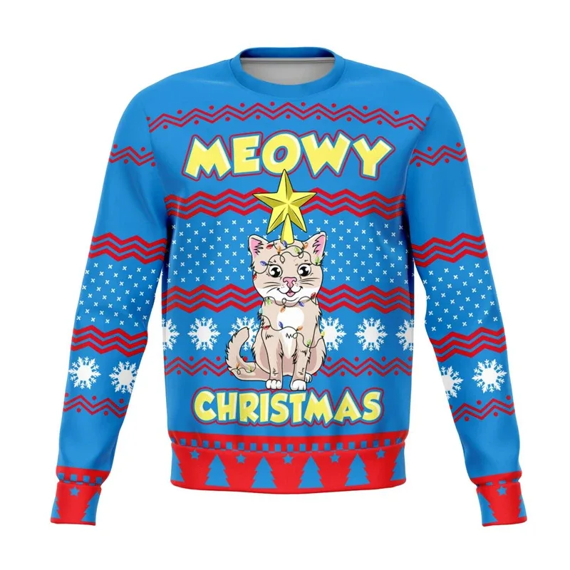 Colorful Dog Cat Pattern Ugly Christmas Sweater For Men 2026 New Year Festival Hoodie Women Merry Christmas Crew Neck Sweatshirt
