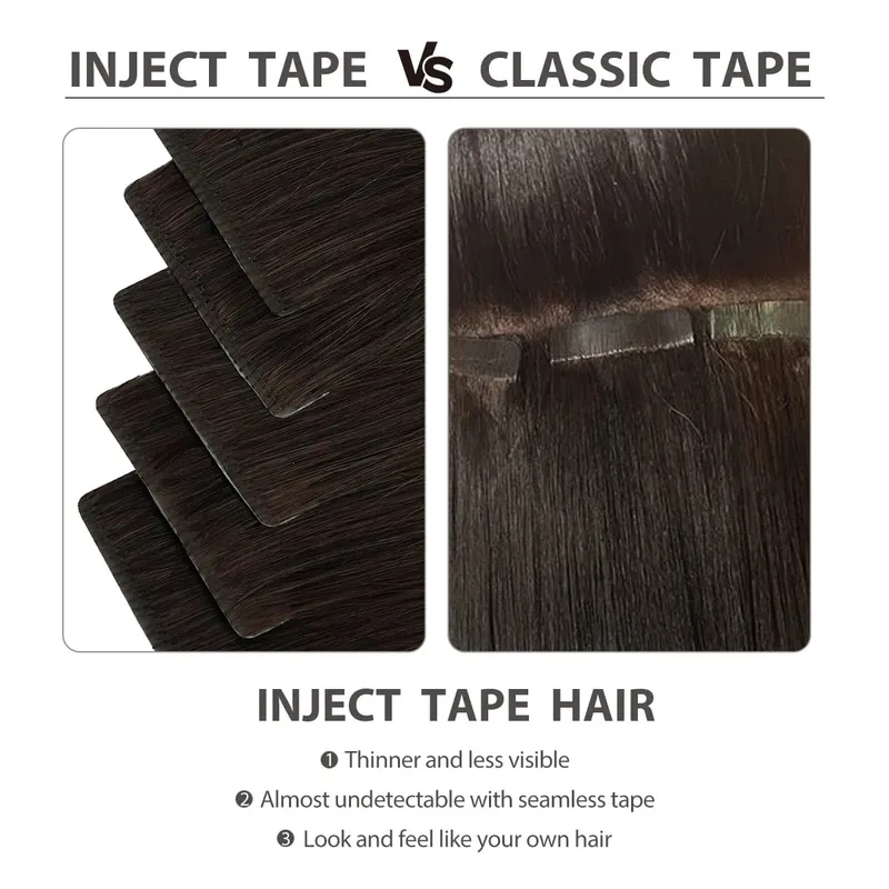 Invisible Tape In Extensions Human Hair Seamless Pu Skin Weft Injected Hair Extensions Hand Tied Adhesives Tape-Ins 10pcs/pack