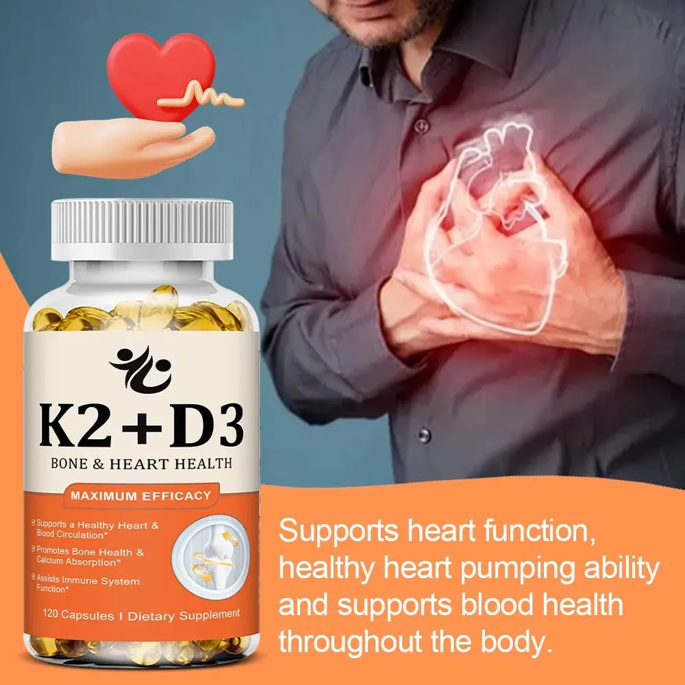 Vitamin D3 + K2 Capsules Support Calcium Absorption Bone & Joint Wellness Cardiovascular Function and Immune System Health — image 6