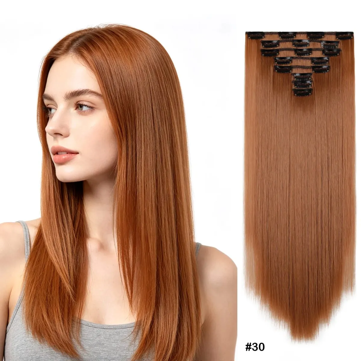 Clip In Hair Extensions Full Head 8 Pieces 17 Clips Synthetic Straight 24 Inch Matte Hair Set Multiple Colors