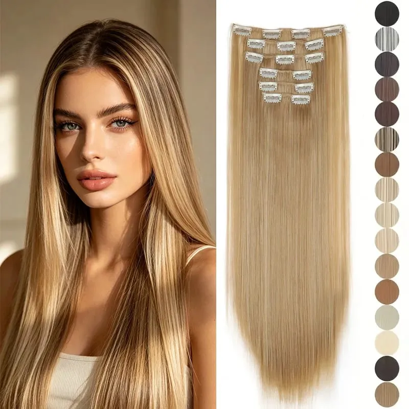 24Inch Synthetic 6pcs/set Long Straight Hair Extension Increasing Volume Extending Soft Comfortable Hairpiece for Women — image 2