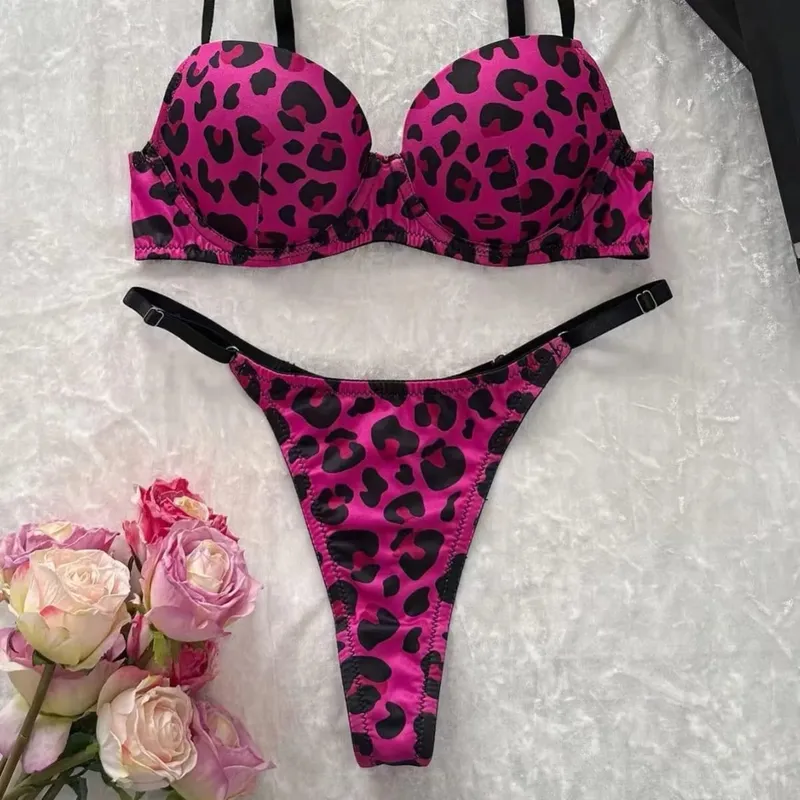 Sexy Leopard Print Push-Up Bra Set with Matching Thong for Women - Underwear Set — image 10