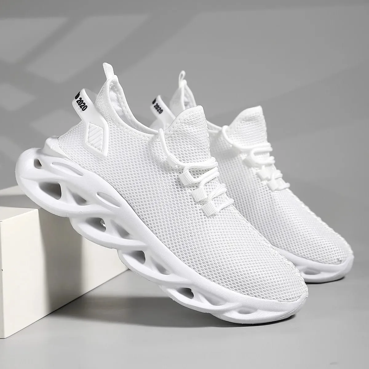 Men Casual Sneakers Outdoor Breathable Mesh For Women Light Shock-absorption Black Tennis Sports Running Black Jogging Shoes — image 1