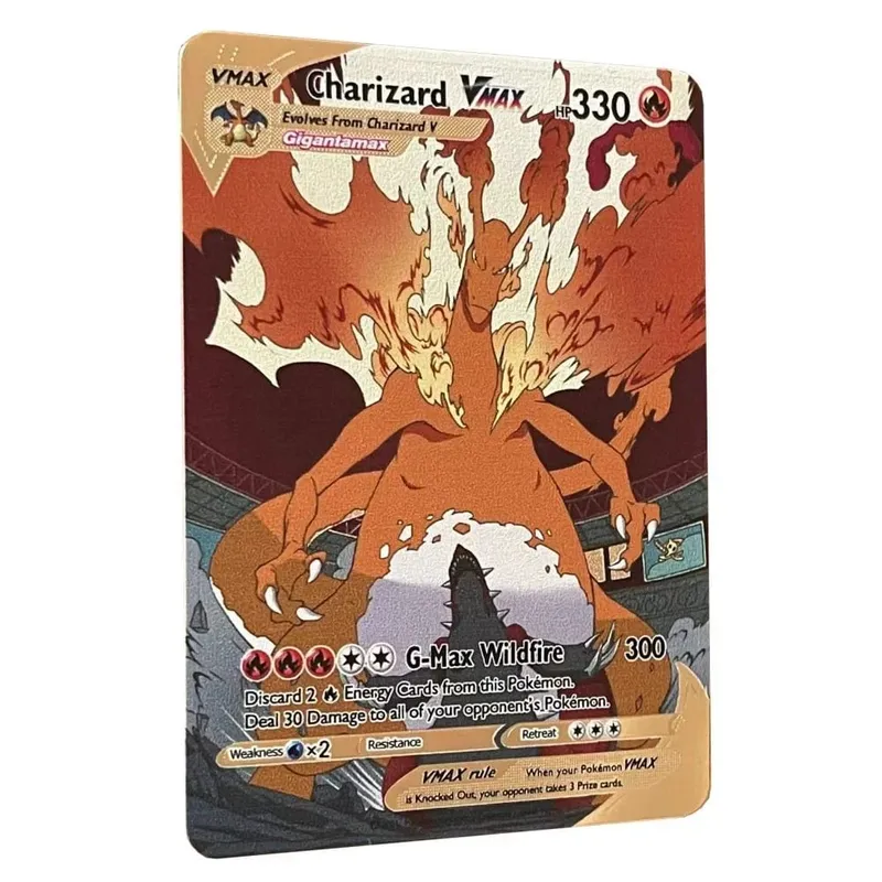 Pokemon Card Vmax Metal Pokémon Letters Pikachu Gx Mewtwo Charizard Vstar Anime Games Mga Laruan Golden Iron Playing Card Mga Regalo ng Bata