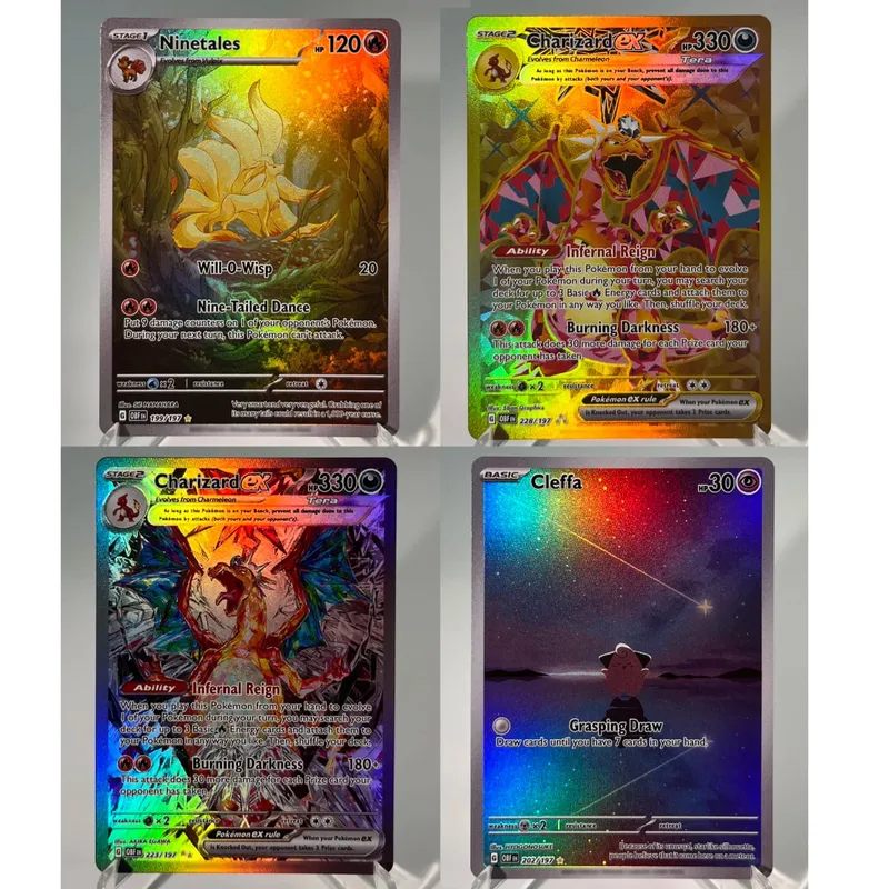 OBF PAL ASR Cards PTCG4-B EX Rainbow Ninetales Cleffa Charizard Rare Collection Battle Toys Gifts for Hobbies — image 4