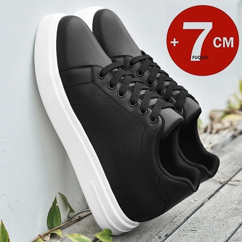 Fashion PU Leather Elevator Shoes for Men 7CM Invisible Height Increase White Sneakers for Women Heightening Casual Sprots Shoes