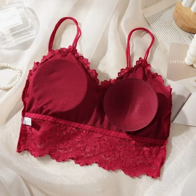 Women's Sexy Lace Bra And Panties Set Solid Color Back Hollow out Design Breathable Underwear with Lace Flower Detail No Steel R