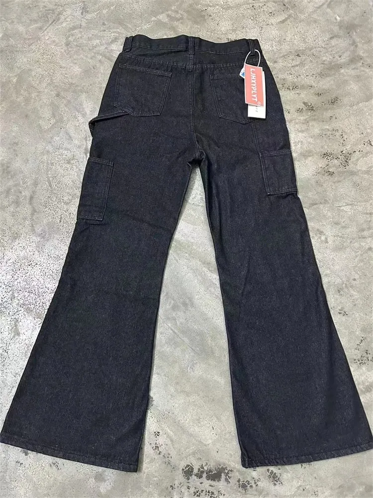 Men's Splicing Black Straight Jeans Spring Trousers Street Style Hip-hop Sweatpants Cool Boys Bottoms Male High Waist Pants