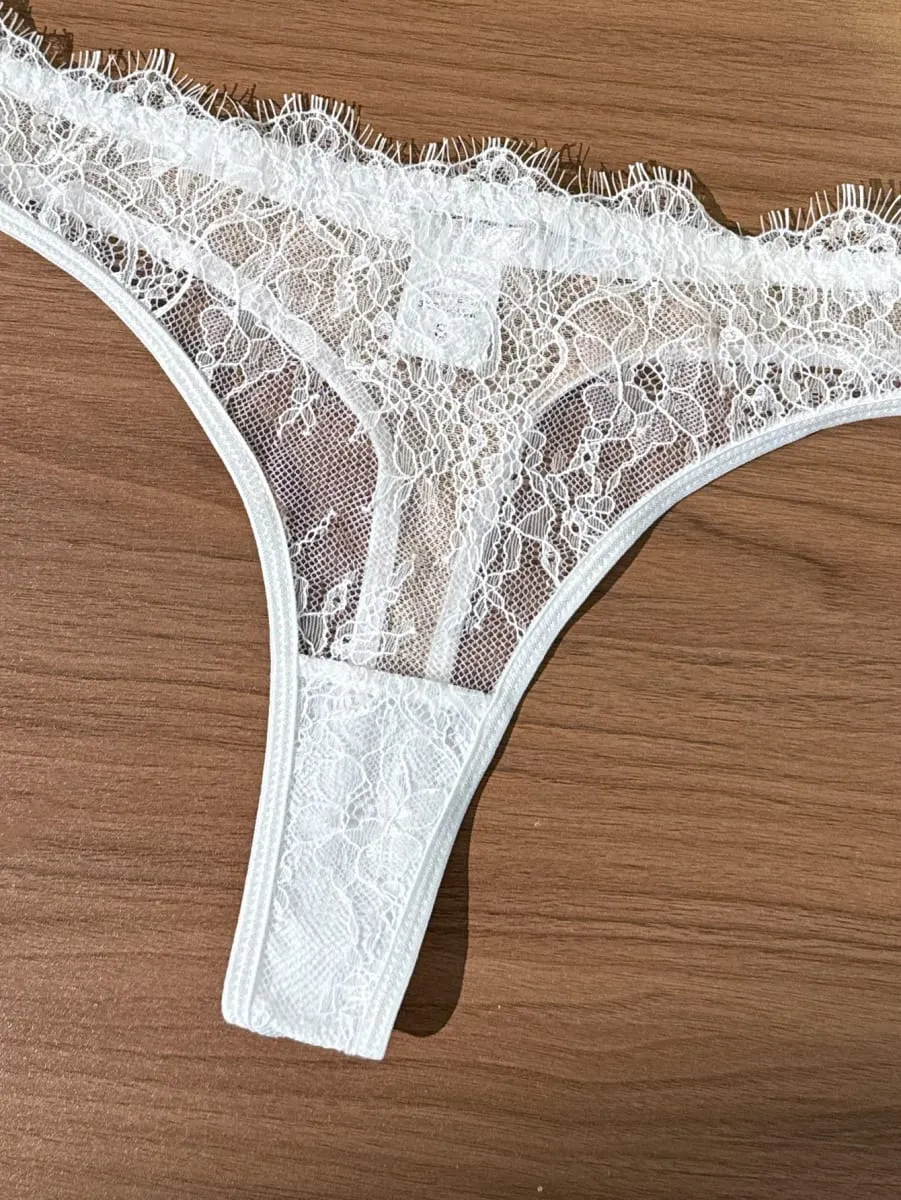 French Lace Eyelash White Bralette And Panties Set Women's Summer Thin Sexy Pure Desire Underwear Two-Piece Set — image 3