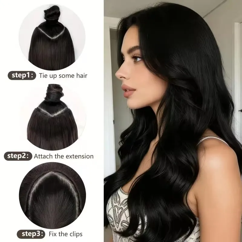 24Inch Synthetic Long V‑Shape Wavy Curly Hair Extensions Heat‑Resistant Fiber Soft Hairpiece for Women Daily Party Hairstyle — image 5