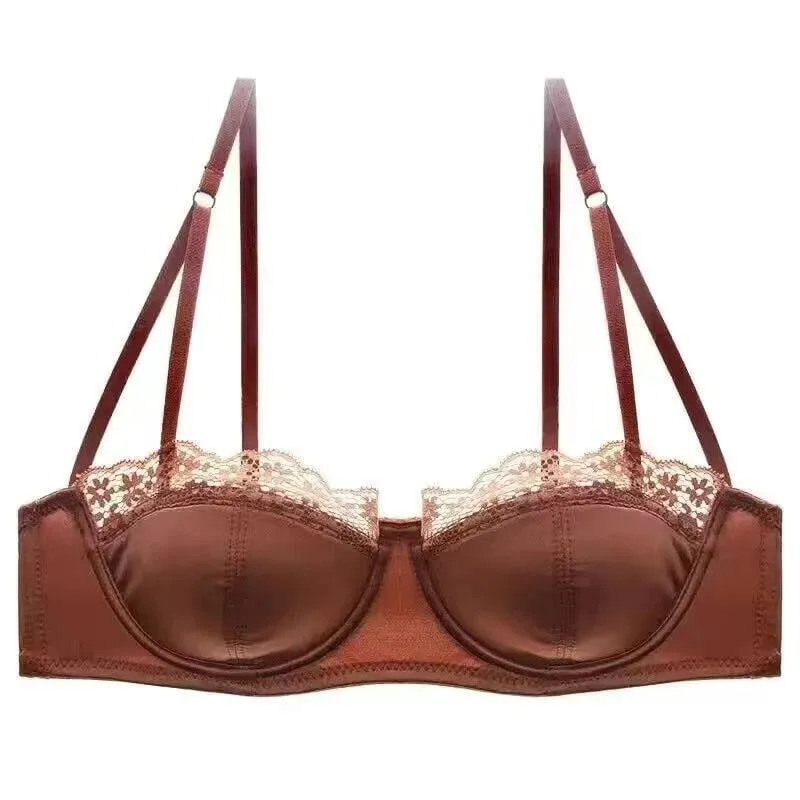 European Satin Half Cup Push Up BH Set Bügel Dünn Glatt Grün Spitze Komfortabel Sexy Dessous Für Damen 32-38 Hot Selling YEMOMO — image 6
