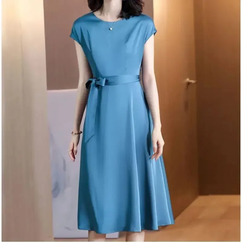Casual Loose plus Size Solid Color Dress Women's Summer New Style Cool Mom Clothes Long Midi Dress Slimming Effect — image 3