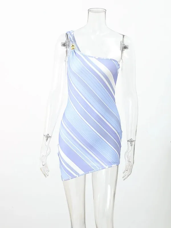 Women Rainbow Stripe Knit Maxi Dress One Shoulder Single Strap Side Split Bodycon Vestidos Summer Beach Vacation Party Robe 2026 — image 8