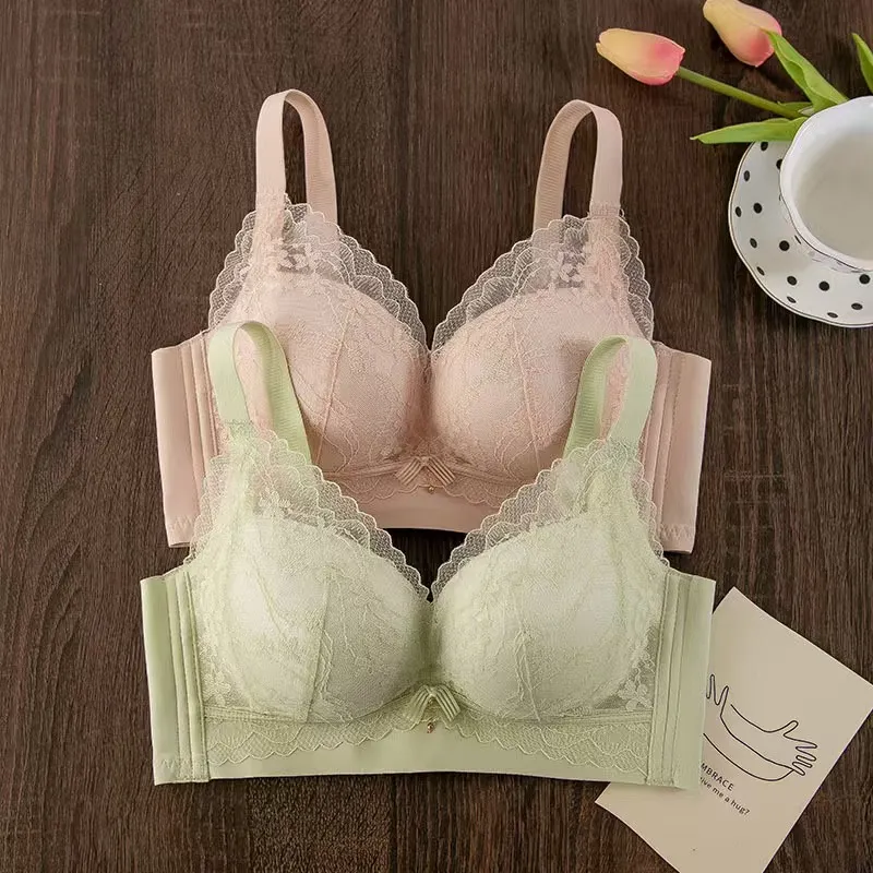 Bra Push-Up Tebal Berenda Seksi untuk Payudara Kecil Lingerie Bebas Kawat Nyaman Dapat Disesuaikan Anti-kendur