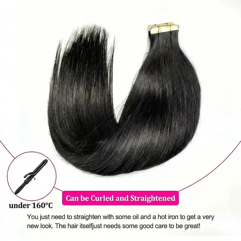22 24 Inch Tape In Hair Extensions Human Hair Seamless Invisible Natural 1B Black Color 21Pcs/Pack 50g Remy Straight Brazilian 100% Pure Human Hair For Women