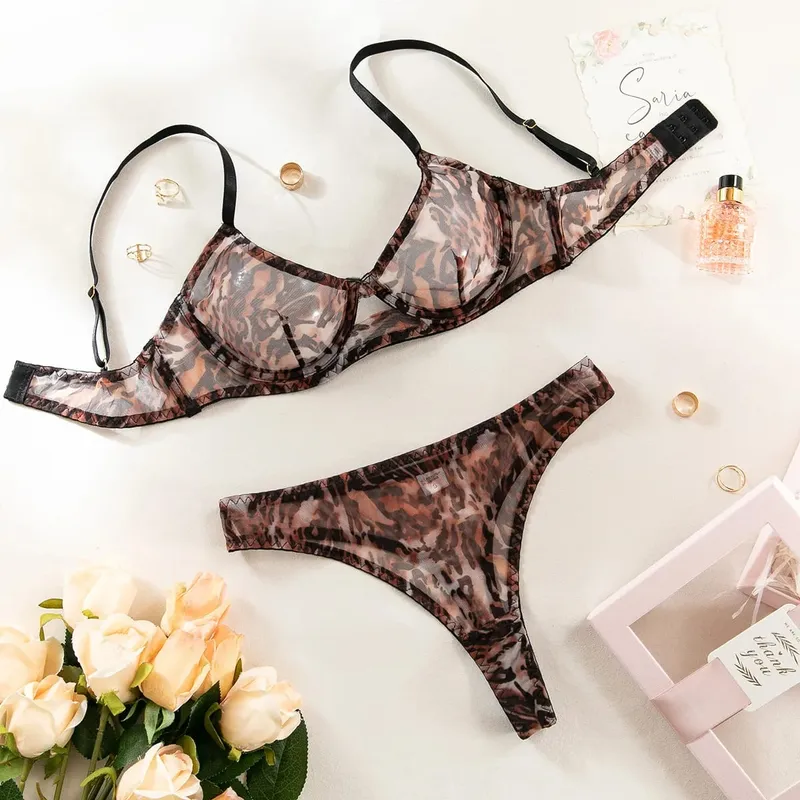 Sexy Lace Bra Sets for Women Underwear White Zebra Printed Push Up Underware Trasparent Mesh Bra Thong Brief Sleepwear — image 8