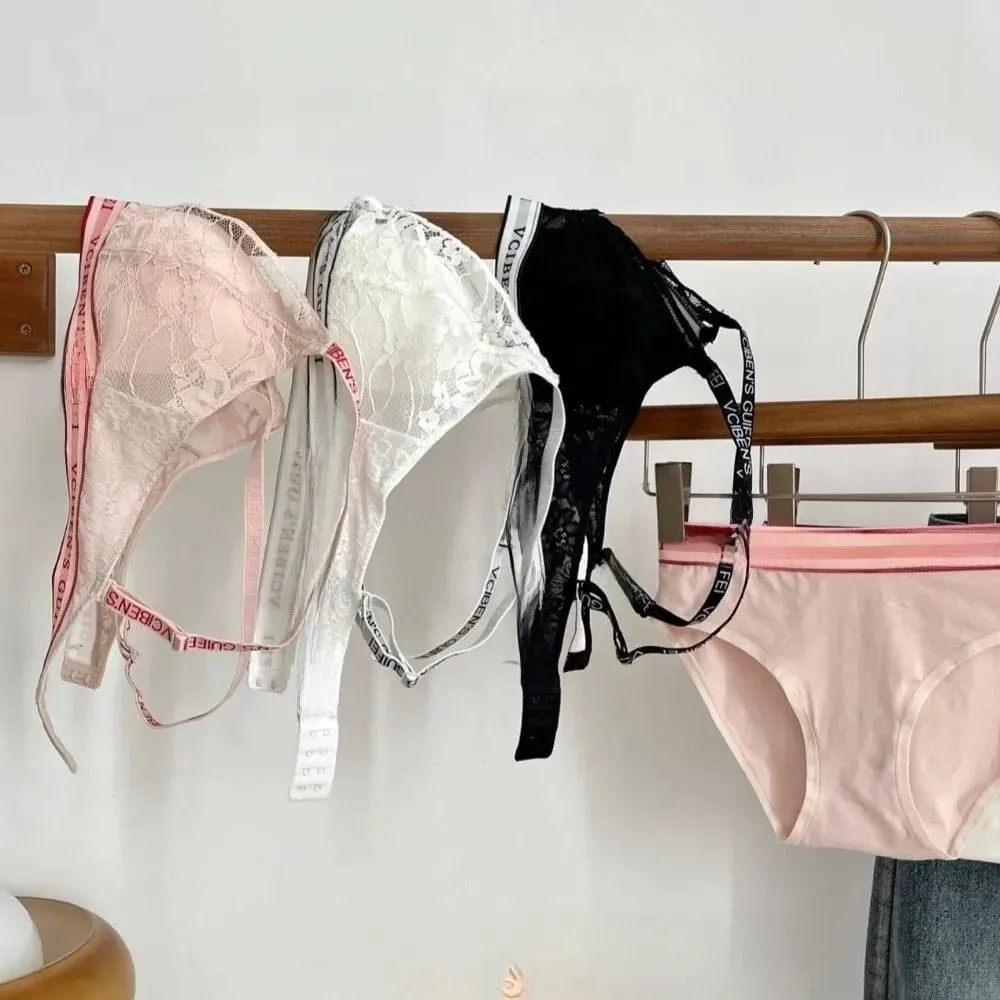 Pohodlná sada spodního prádla v designu dopisů Deep V Lace Dámské spodní prádlo Oblek Color Blocking Bezdrátová sada podprsenky Kalhotky Denní
