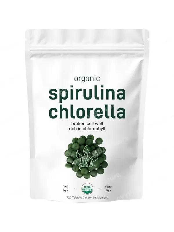 Organic Spirulina Chlorella Tablets 3000mg 720 Count Superfood Blend with Vegan Protein Energy Immunity Digestive Support