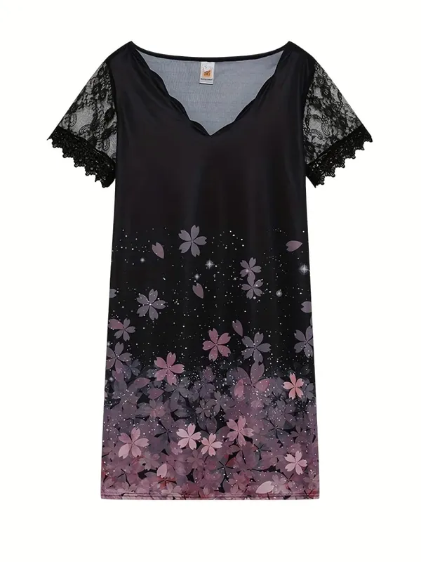 2026 New Women's New Positioning Printing Wave V-neck Lace Short-sleeved Dress — image 13