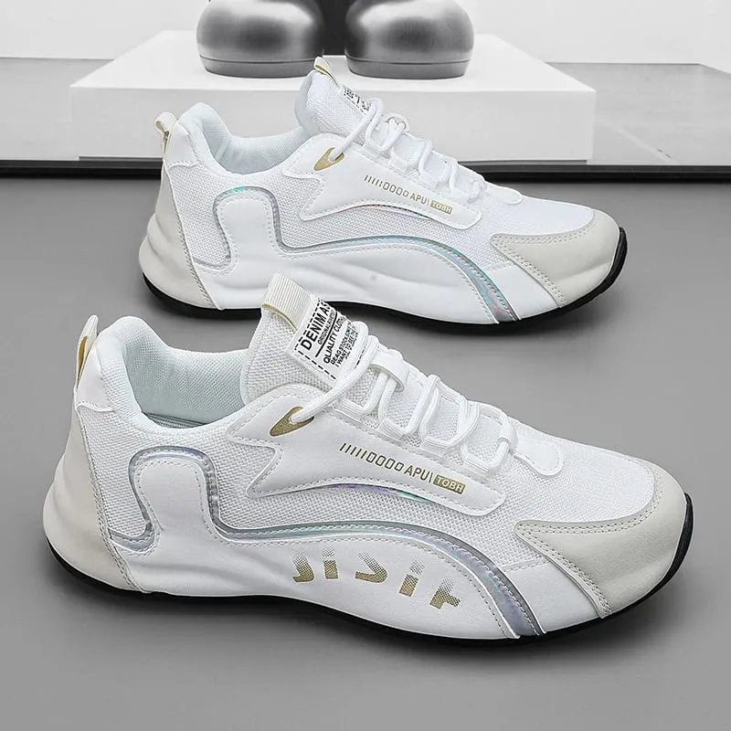 Trendy Black and Gold Color-Blocking Mesh Casual Shoes Men's Breathable Shock-Absorbing Thick-Soled Sneakers Versatile Soft-Soled Non-Slip Men's Shoes for Daily Commuting — image 3