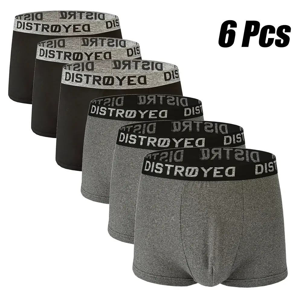 6 Pack Men's Premium Ultra Soft Cotton Boxer Briefs Black and Heather Grey Set Stretchable Fabric Non Binding Classic Underwear