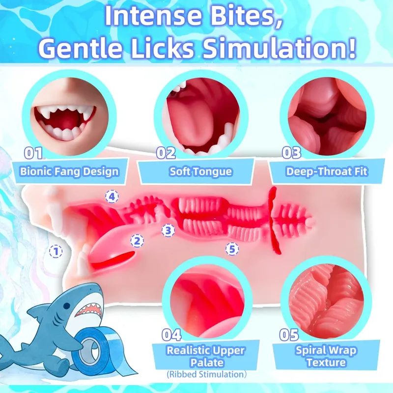 YUU Sea Predator Mouth Male Masturbator Real Mouth Deep Throat Pocket Pussy Blowjob with Fangs Tongue Masturbation Toys Oral Sex