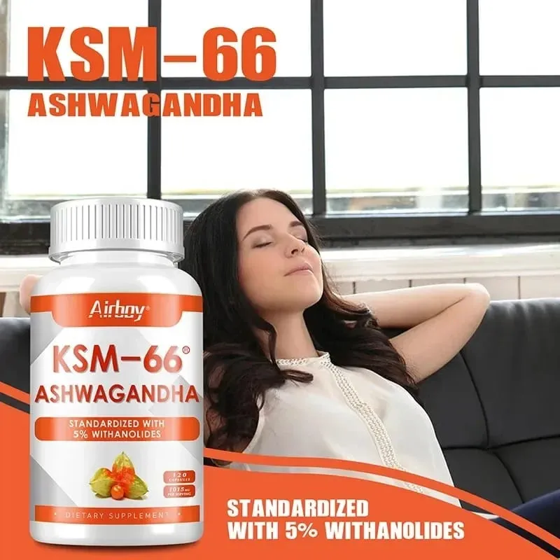 Organic Ashwagandha KSM-66 Capsules for Stress Relief Focus Brain Energy Support Sleep Health Supplement
