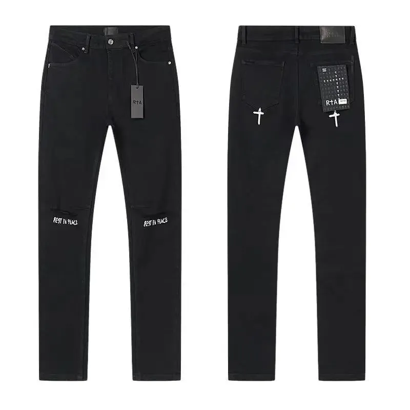 2026 RTA Men's Slim Fit Jeans Collection Distressed Ripped Paint Splatter Studded Patch Vintage Washed Streetwear Fashion Pants