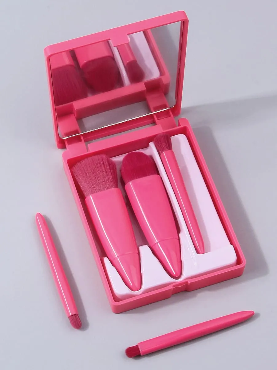 Sada 5 ks cestovních štětců na make-up Mini štětce na make-up Malé kompletní sada kosmetických štětců s pouzdrem a zrcátkem — image 2
