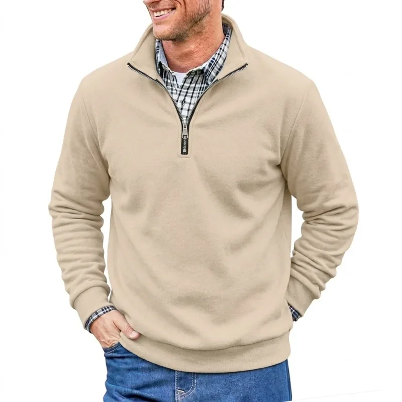 Men Spring and Autumn Half Zip Pullover Sweatshirts Solid Color Outdoor Casual Tops Long Sleeve Hoodie for Sports and Daily Wear