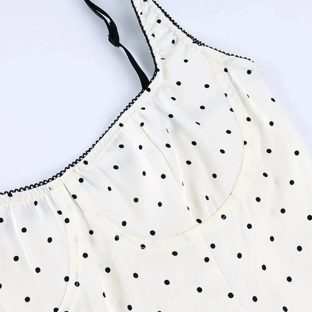 Street Chic Spaghetti Strap Polka Dot Tank Top Square Neck Slim Cropped Sleeveless Silk Vest Off-shoulder Lace Camis Female — image 6
