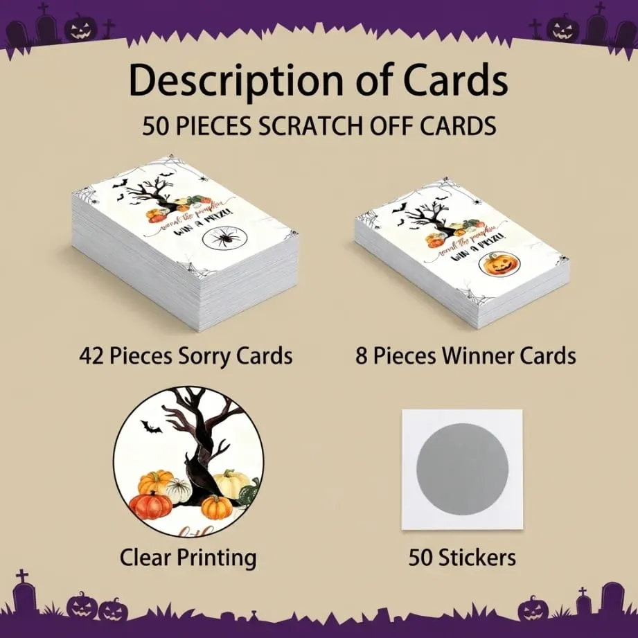 50 Halloween scratch cards Pumpkin Theme Halloween Party Games Scratch to Win! — image 6