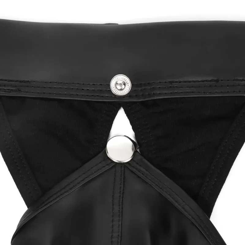 Men Faux Leather Gstring Thongs Underwear with Detachable Pouch Open Butt Low Waist Underpants for Comfortable Wear