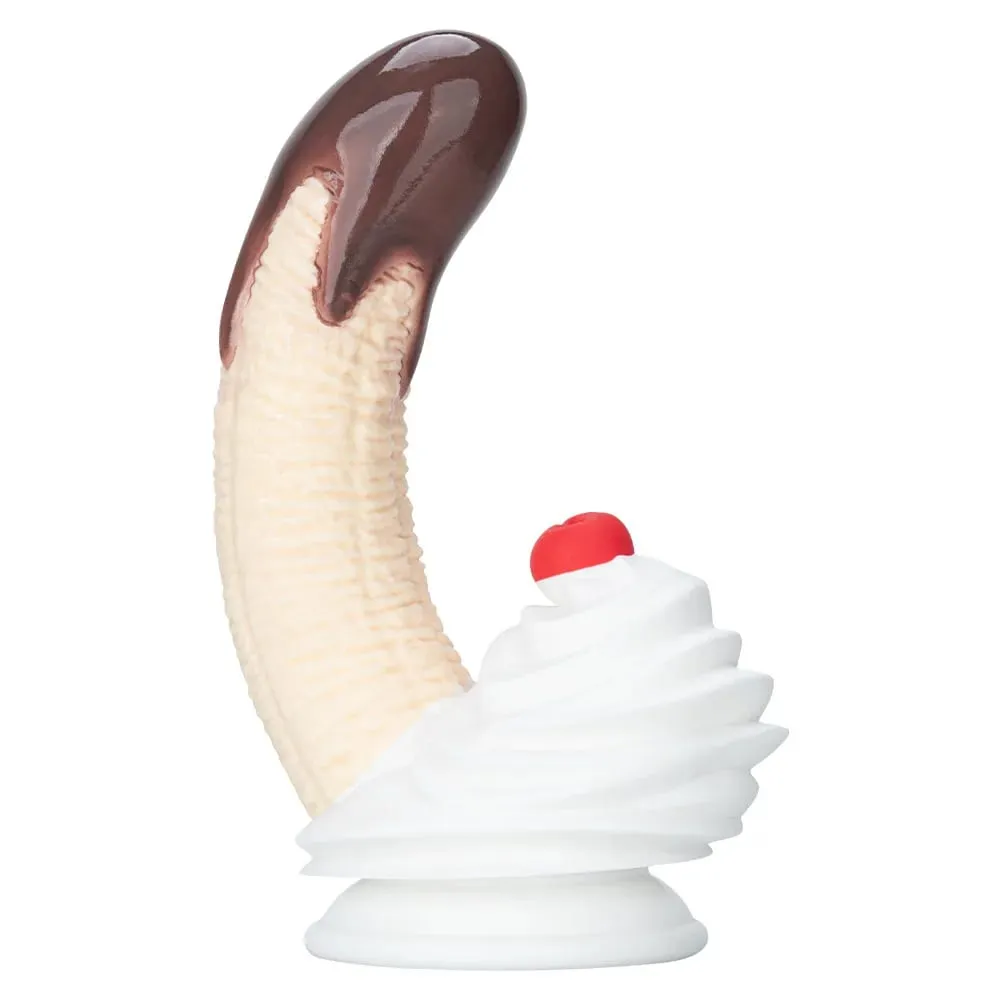 Banana Sundae Silicone Dildo with Strong Suction Cup Cream and Cherry Design Three Sizes Food Grade Silicone Sex Toy for Unisex