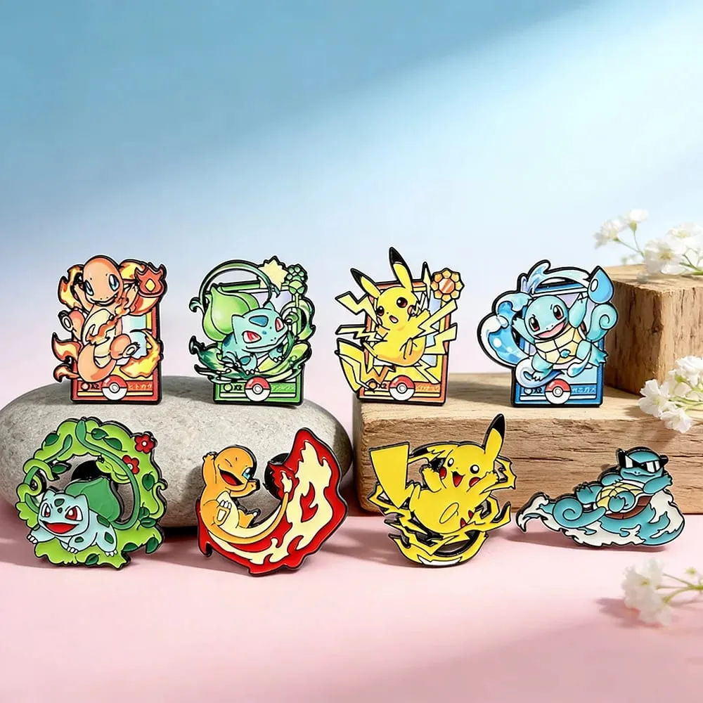 8pcs Set Anime Enamel Pin Badges - Pikachu Charmander Cute Cartoon Animals Fashion Brooches Jewelry for Backpack Accessory Gift — image 3