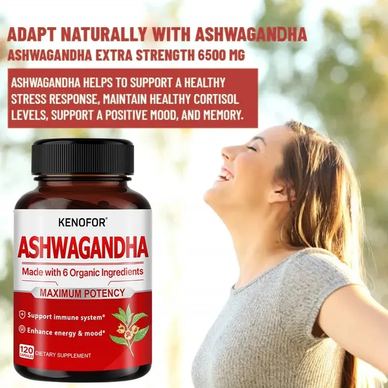 Økologisk Ashwagandha - 120 vegetabilske kapsler Ren økologisk Ashwagandha-pulver og rodekstrakt - Lindrer stress Forbedrer humøret — image 6