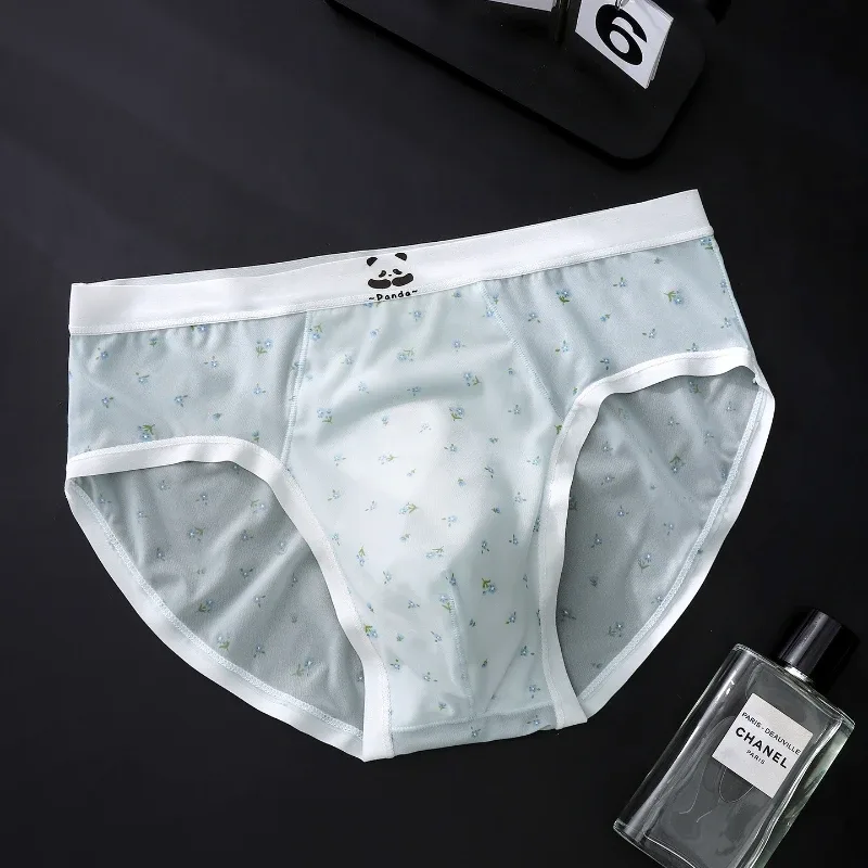 Men's Briefs Ultra-Thin Ice Silk Seamless Panties Floral U Convex Pouch Underwear Sissy Lingerie Transparent Underpants — image 2