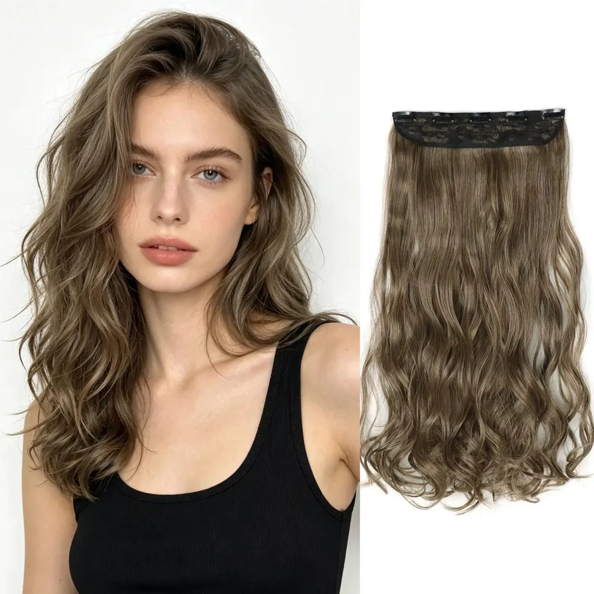 Kẹp tổng hợp trong phần mở rộng tóc 5 kẹp trong một mảnh sợi tóc lượn sóng nhiệt độ cao dành cho phụ nữ hàng ngày trong kỳ nghỉ tiệc tùng — image 9